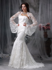 Modest Mermaid Strapless Lace Wedding Dress With Jacket Low Price